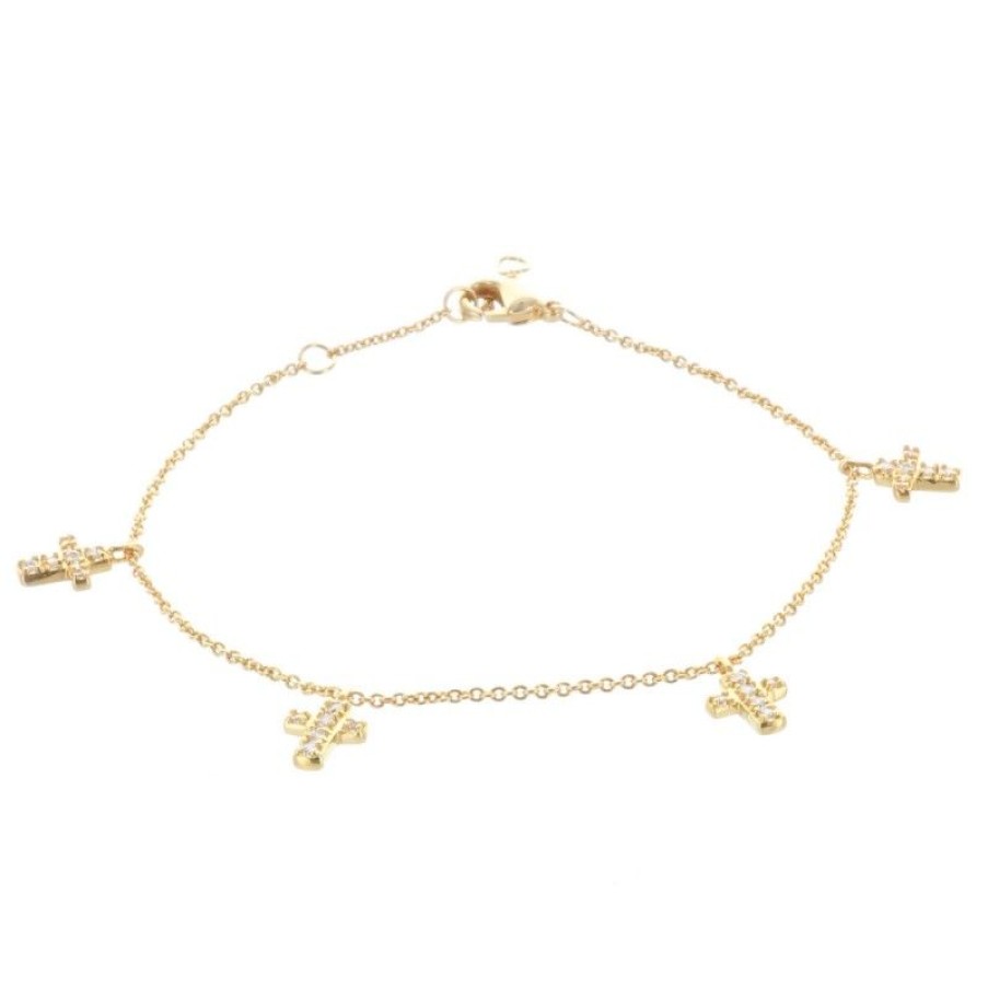 Palais du Rosaire Bracelet Plaque Or | Bracelet Chaine Plaque Or Et Croix A Strass Pendantes