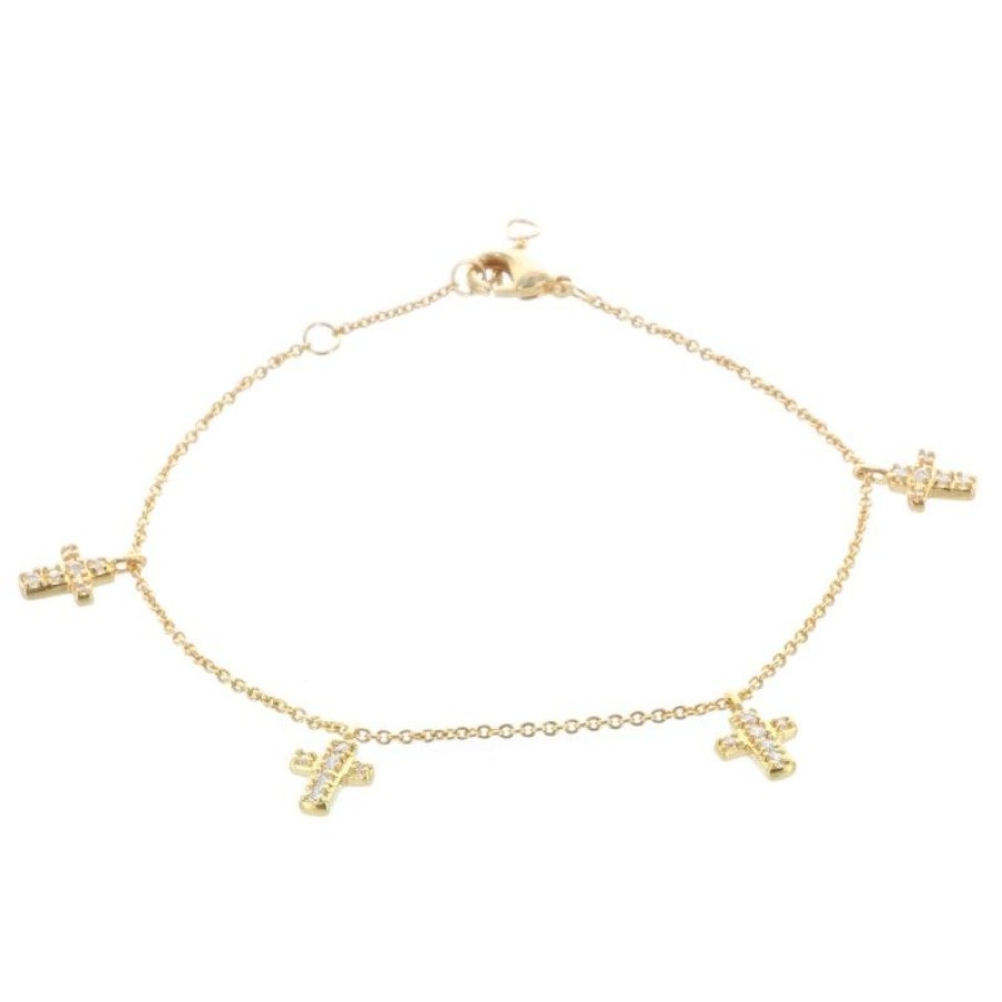 Palais du Rosaire Bracelet Plaque Or | Bracelet Chaine Plaque Or Et Croix A Strass Pendantes
