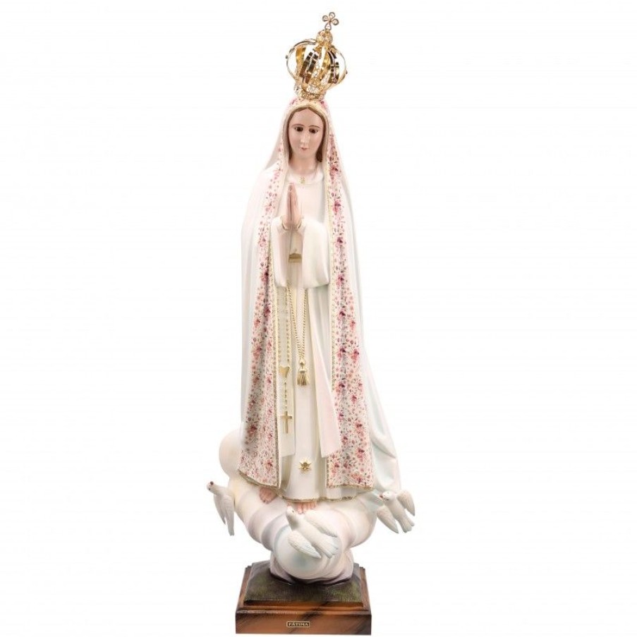Palais du Rosaire Statue Vierge De Fatima | Statue De Fatima Vetue De Son Manteau Fleuri Rose 95 Cm
