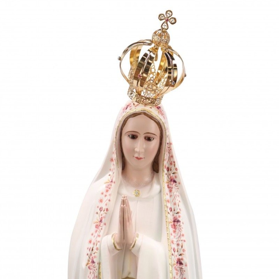 Palais du Rosaire Statue Vierge De Fatima | Statue De Fatima Vetue De Son Manteau Fleuri Rose 95 Cm