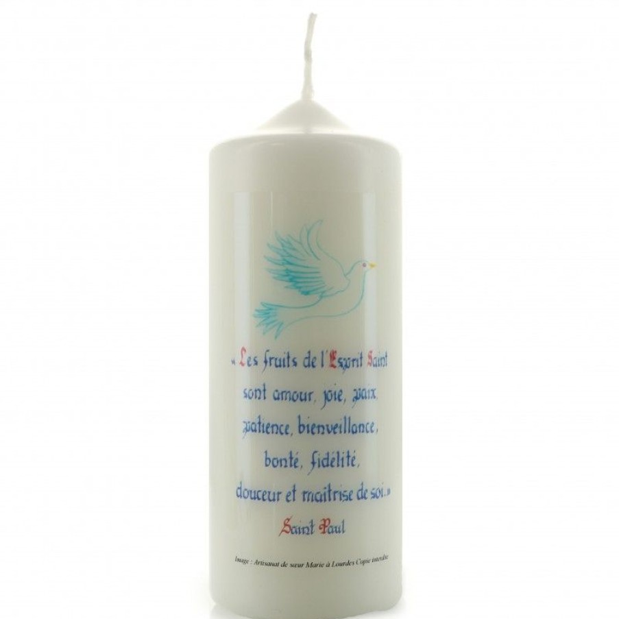Palais du Rosaire Bougie Decorative | Bougie Blanche Avec Citation Les Fruits De L'Esprit 15X6Cm