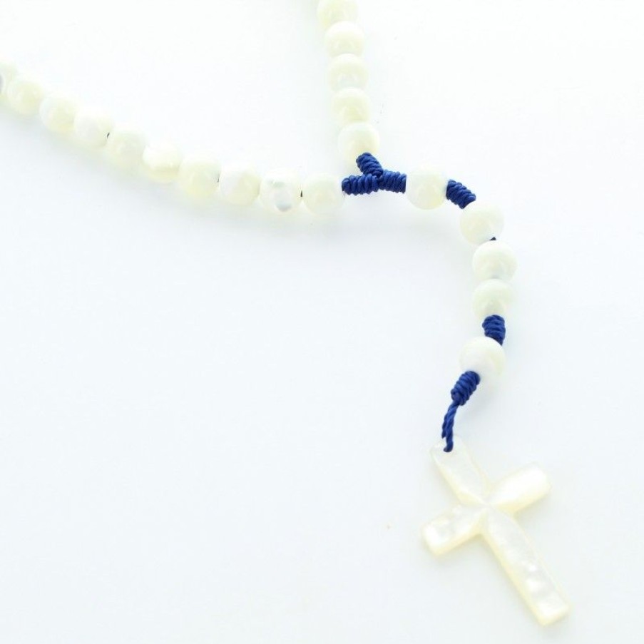 Palais du Rosaire Chapelet Nacre | Chapelet En Nacre 7Mm Sur Corde Bleu