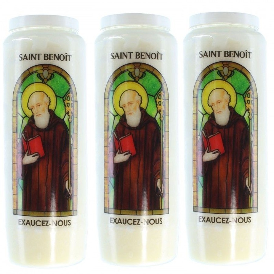 Palais du Rosaire Bougie Neuvaine | Lot De 3 Bougies De Neuvaine De Saint Benoit Avec Prieres