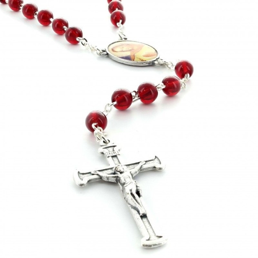 Palais du Rosaire Chapelet Resine | Chapelet Devotion De La Flamme D'Amour En Resine Rouge Et Chaine Argentee