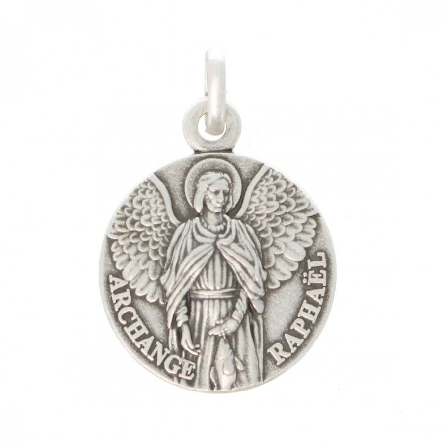 Palais du Rosaire Medaille Et Croix Argent | Medaille De Saint Raphael En Argent De 16Mm
