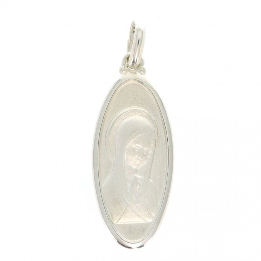 Palais du Rosaire Medaille Et Croix Argent | Medaille Vierge Mains Jointes Ovale En Argent