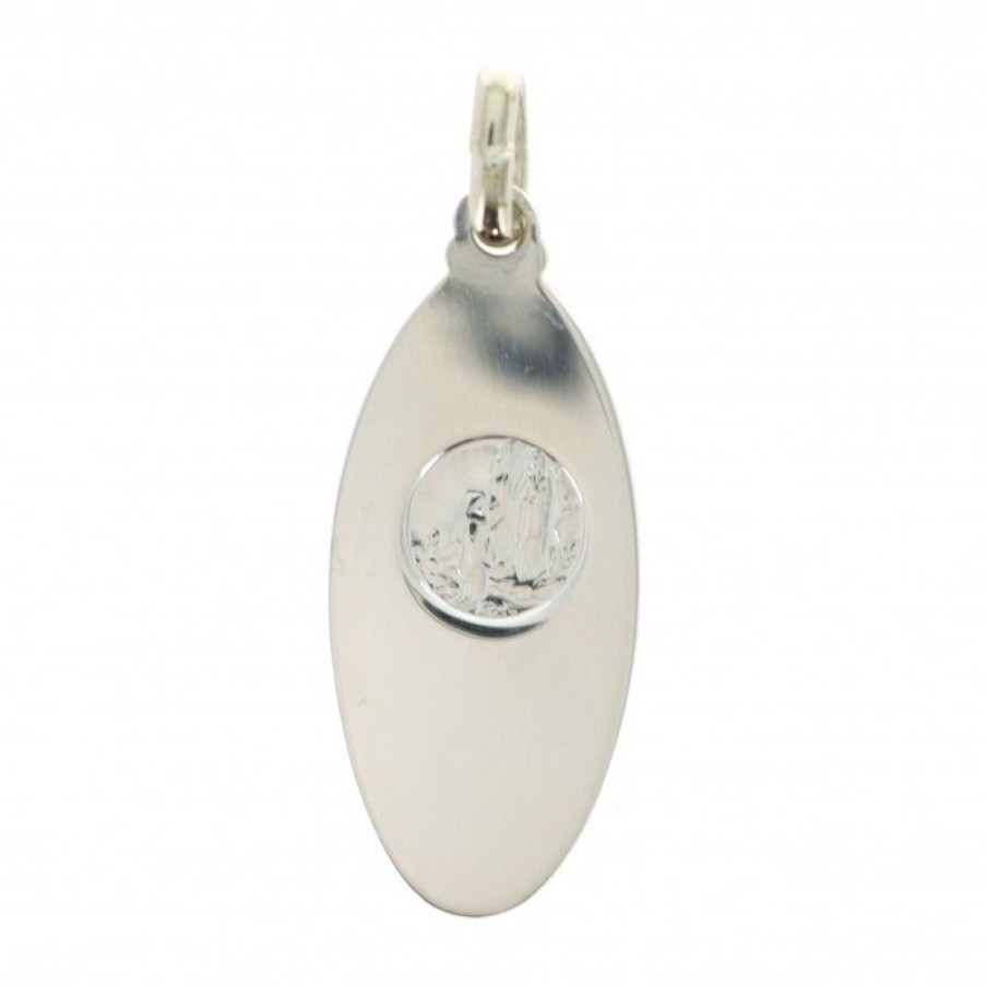 Palais du Rosaire Medaille Et Croix Argent | Medaille Vierge Mains Jointes Ovale En Argent
