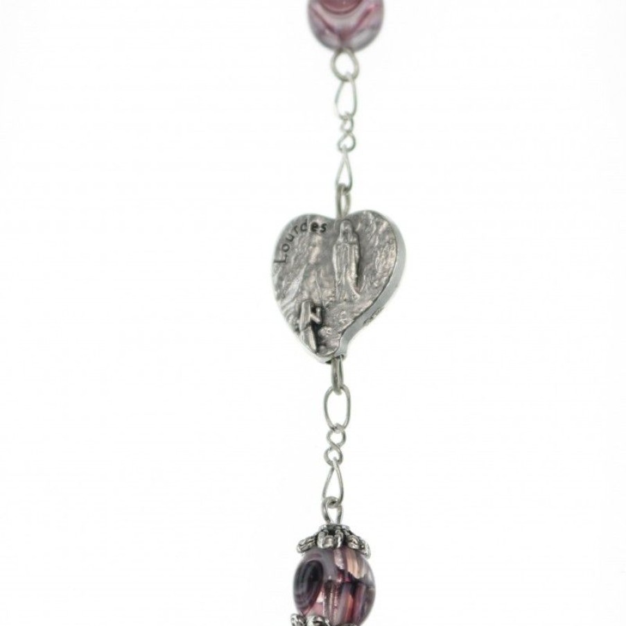 Palais du Rosaire Collier Fantaisie | Collier Chapelet En Verre Bariole Avec Medaille De L'Apparition
