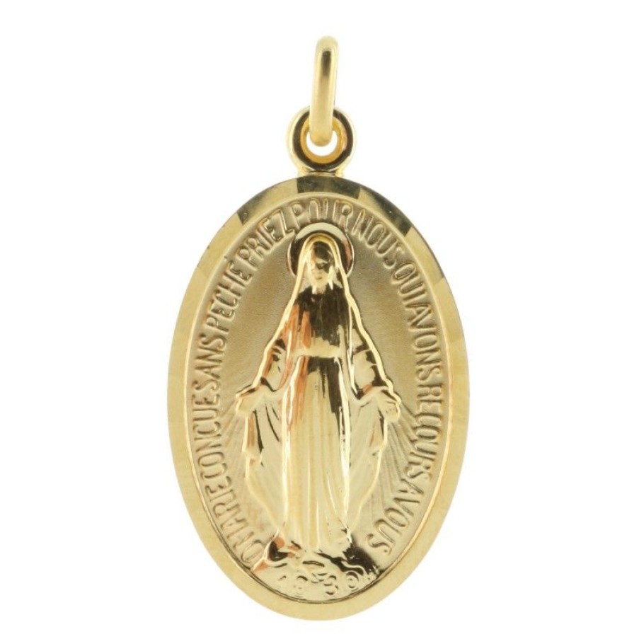 Palais du Rosaire Medaille Et Croix Plaque Or | Medaille Miraculeuse Plaque Or 30 Mm