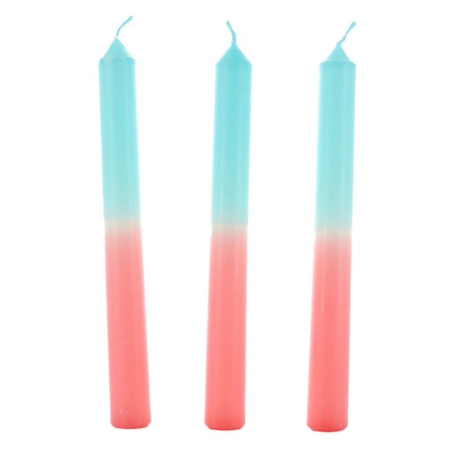 Palais du Rosaire Bougie Decorative | Set De 3 Bougies A Baton Couleur Turquoise Et Abricot 20X2Cm
