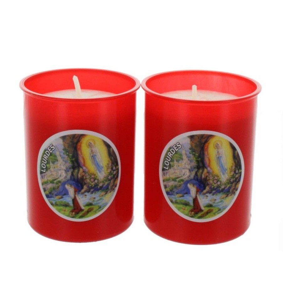 Palais du Rosaire Bougie Votive | Lot 2 Bougies Votives Notre Dame De Lourdes 6,5 Cm Rouge