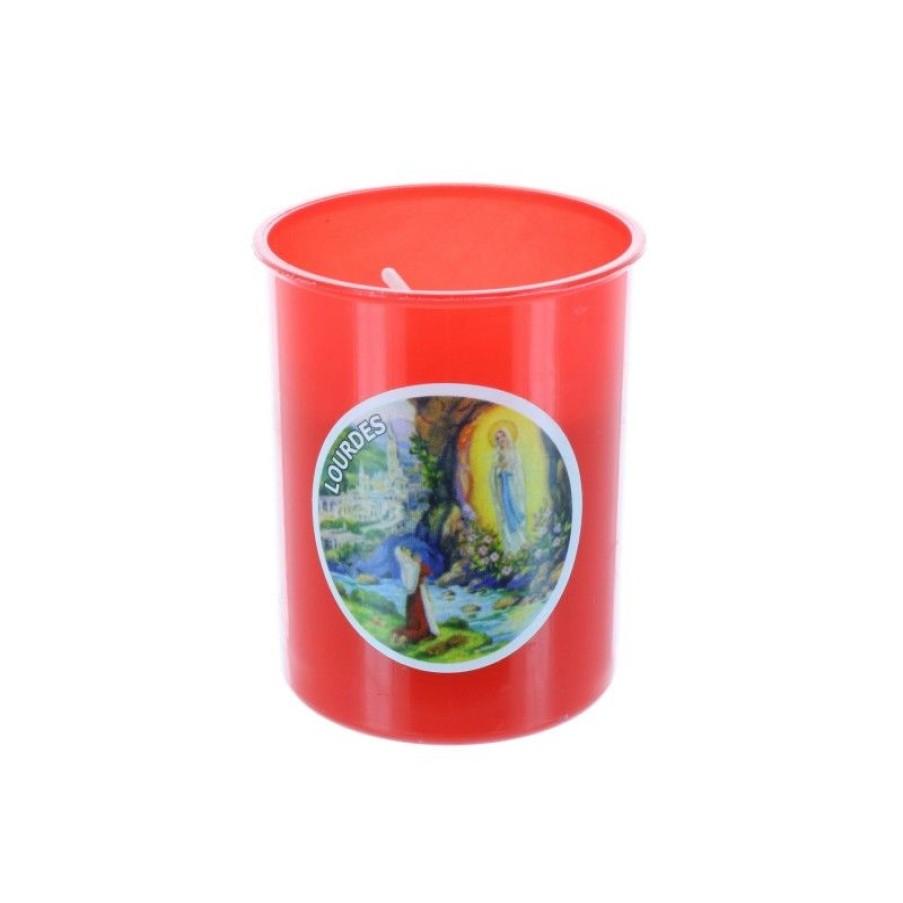 Palais du Rosaire Bougie Votive | Lot 2 Bougies Votives Notre Dame De Lourdes 6,5 Cm Rouge