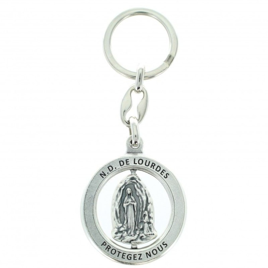 Palais du Rosaire Porte&Cles | Porte Cle Rond De L'Apparition En Metal Avec Face Tournante