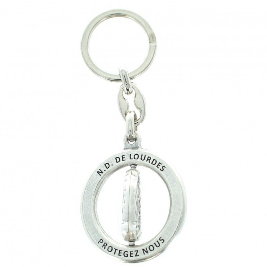 Palais du Rosaire Porte&Cles | Porte Cle Rond De L'Apparition En Metal Avec Face Tournante