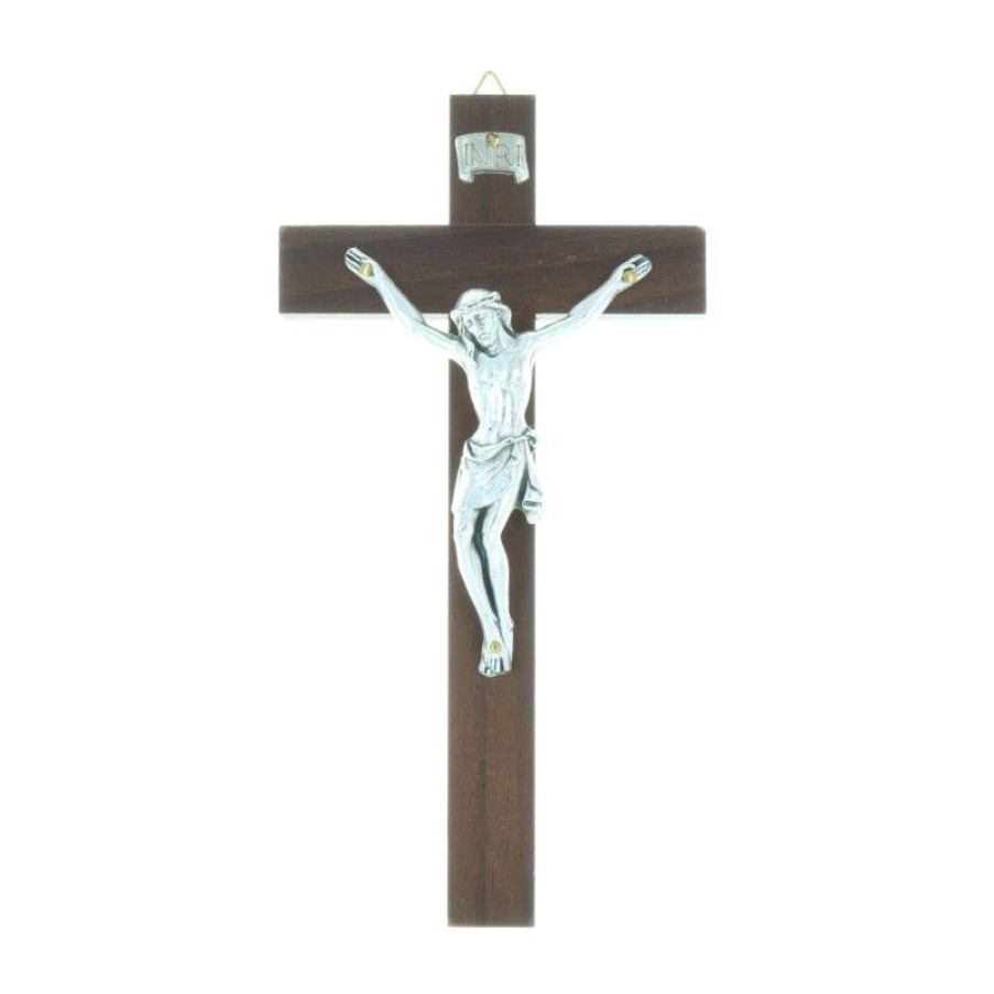 Palais du Rosaire Crucifix Bois | Crucifix Bois Fonce Et Christ Argente 16 Cm