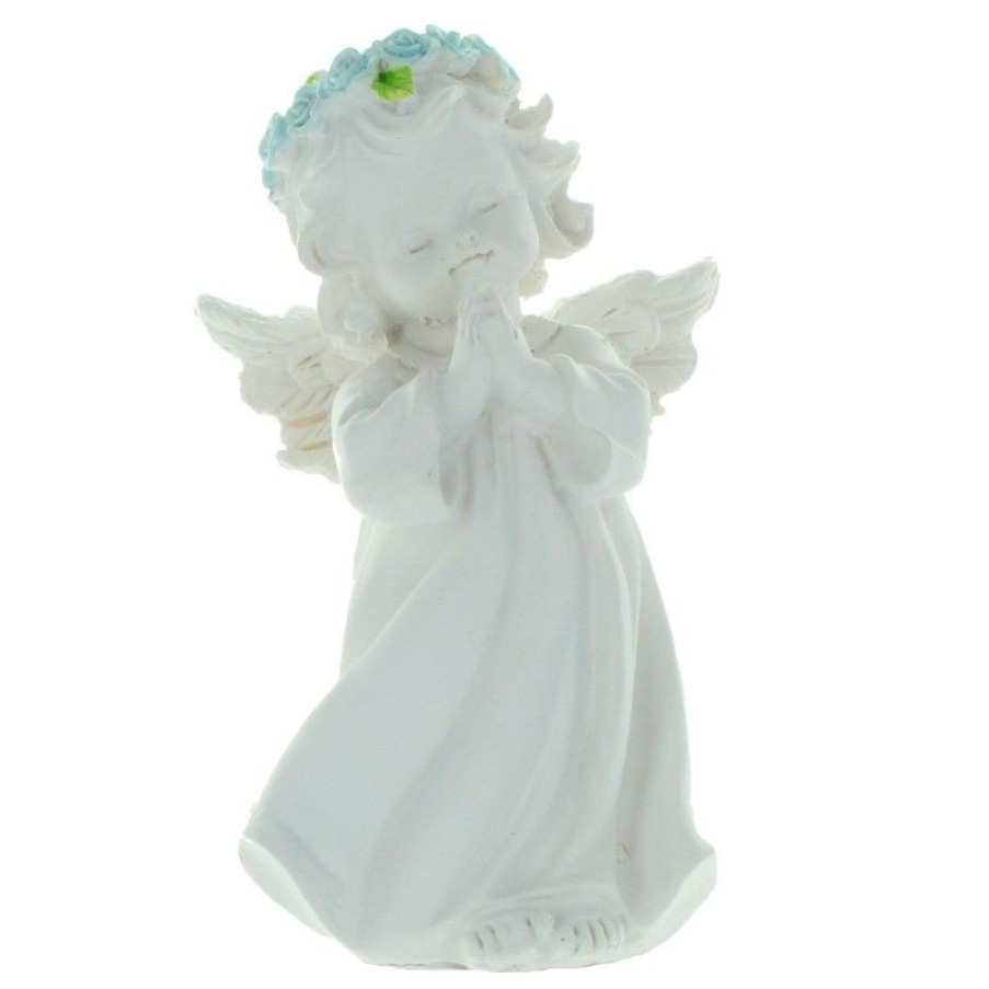 Palais du Rosaire Bapteme | Statue D'Ange Debout Avec Une Couronne De Roses Colorees 13Cm