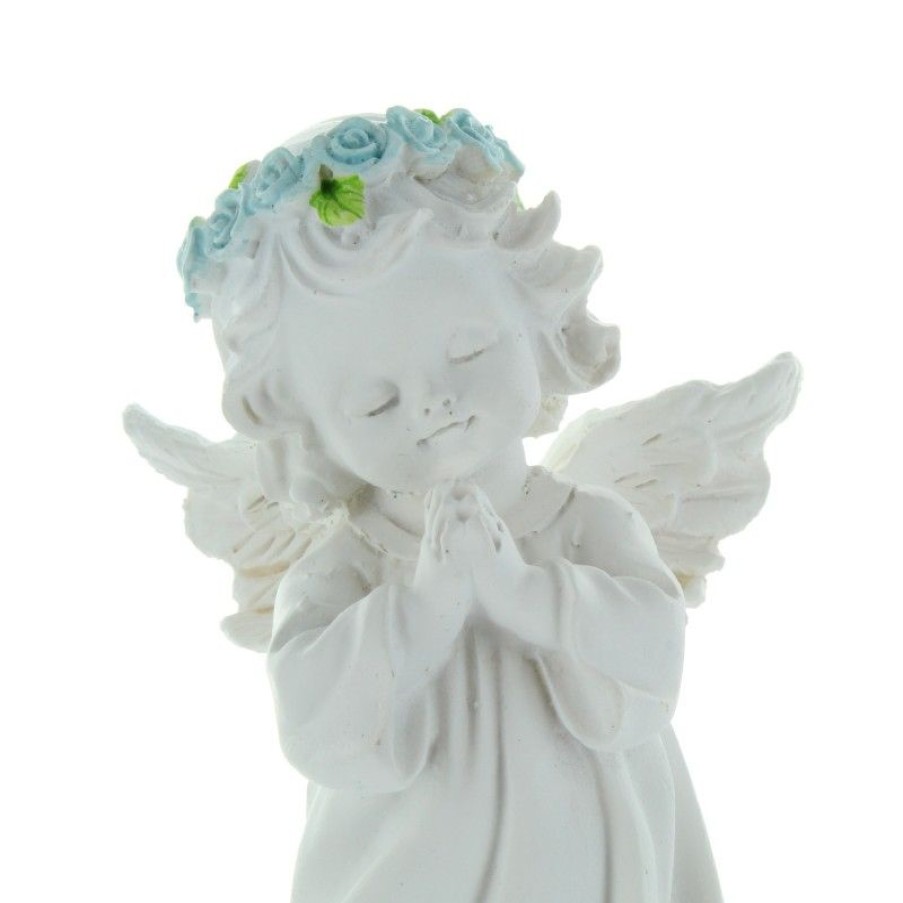 Palais du Rosaire Bapteme | Statue D'Ange Debout Avec Une Couronne De Roses Colorees 13Cm