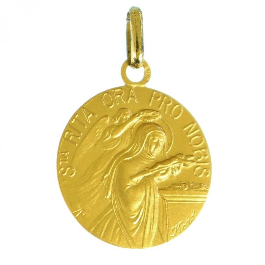 Palais du Rosaire Medaille Et Croix Or | Medaille De Sainte Rita 15Mm En Or 18 Carats