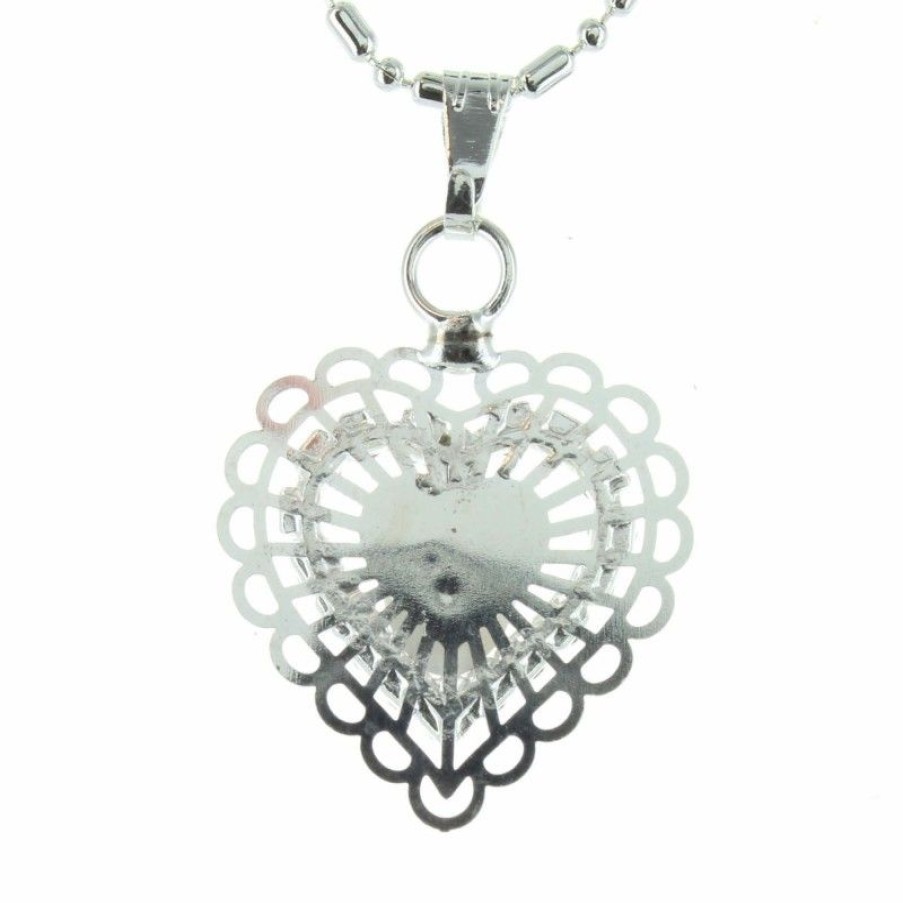 Palais du Rosaire Collier Fantaisie | Collier Argente Avec Un Pendentif En Coeur De L'Apparition De Lourdes