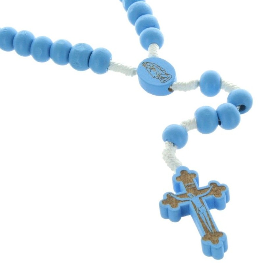 Palais du Rosaire Chapelet Pour Enfant | Chapelet De Lourdes En Corde Avec Grains En Bois Bleu