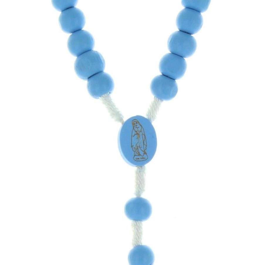 Palais du Rosaire Chapelet Pour Enfant | Chapelet De Lourdes En Corde Avec Grains En Bois Bleu