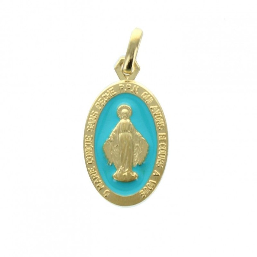 Palais du Rosaire Medaille Et Croix Plaque Or | Medaille Miraculeuse En Plaque Or Colorees 19Mm