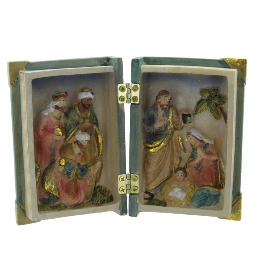 Palais du Rosaire Creche | Creche De Noel Dans Un Livre En Resine 10Cm