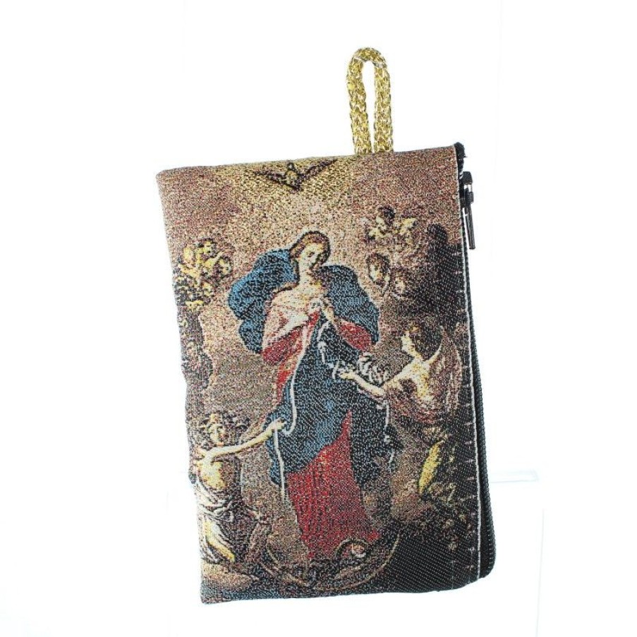 Palais du Rosaire Etui A Chapelet | Etui A Chapelet En Fil Dore 10X7 Cm Decore De Marie Qui Defait Les Noeuds