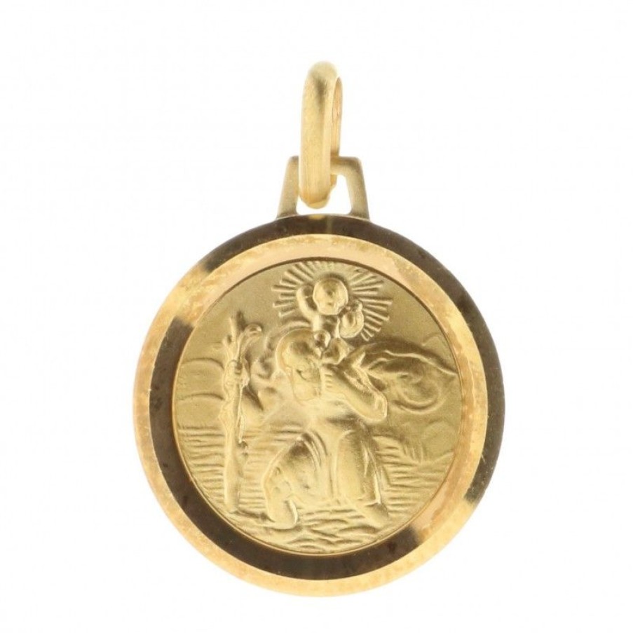 Palais du Rosaire Medaille Et Croix Plaque Or | Medaille Ronde De Saint Christophe Plaque Or