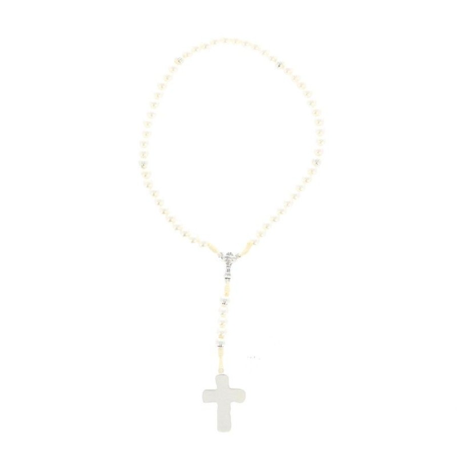 Palais du Rosaire Chapelet Corde | Chapelet De Communion Blanc Coeur Calice En Corde