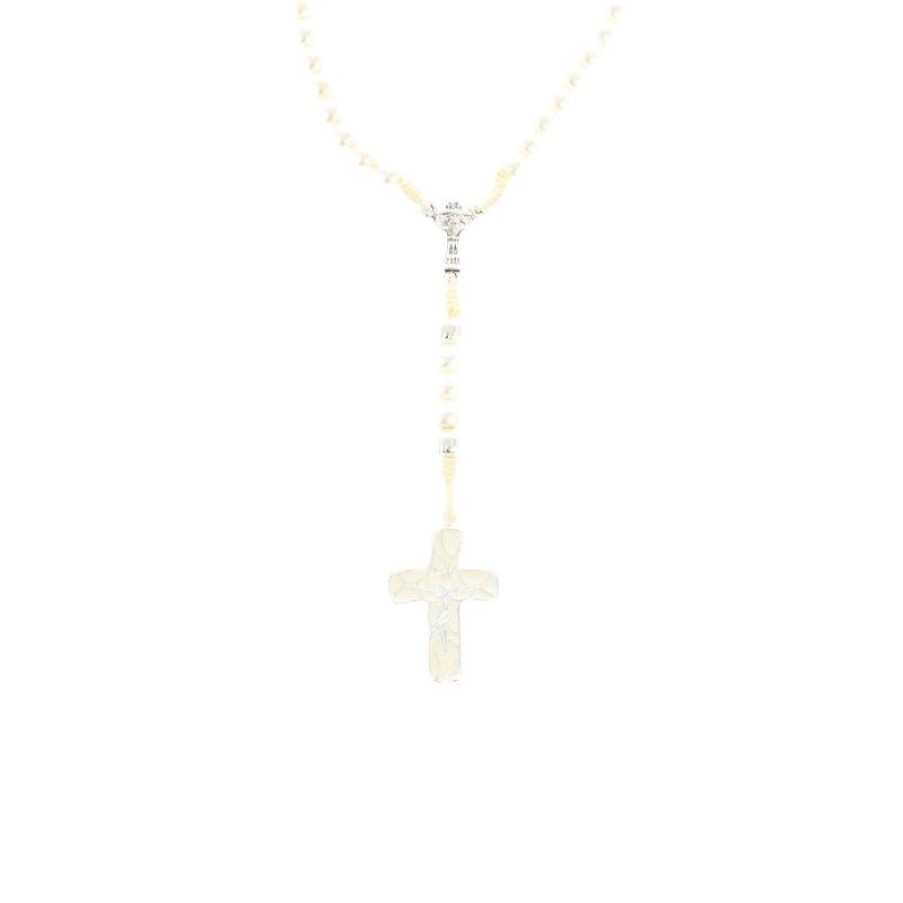 Palais du Rosaire Chapelet Corde | Chapelet De Communion Blanc Coeur Calice En Corde