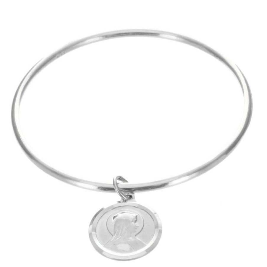 Palais du Rosaire Bracelet Argent | Bracelet Jonc En Argent Avec Une Medaille De Lourdes