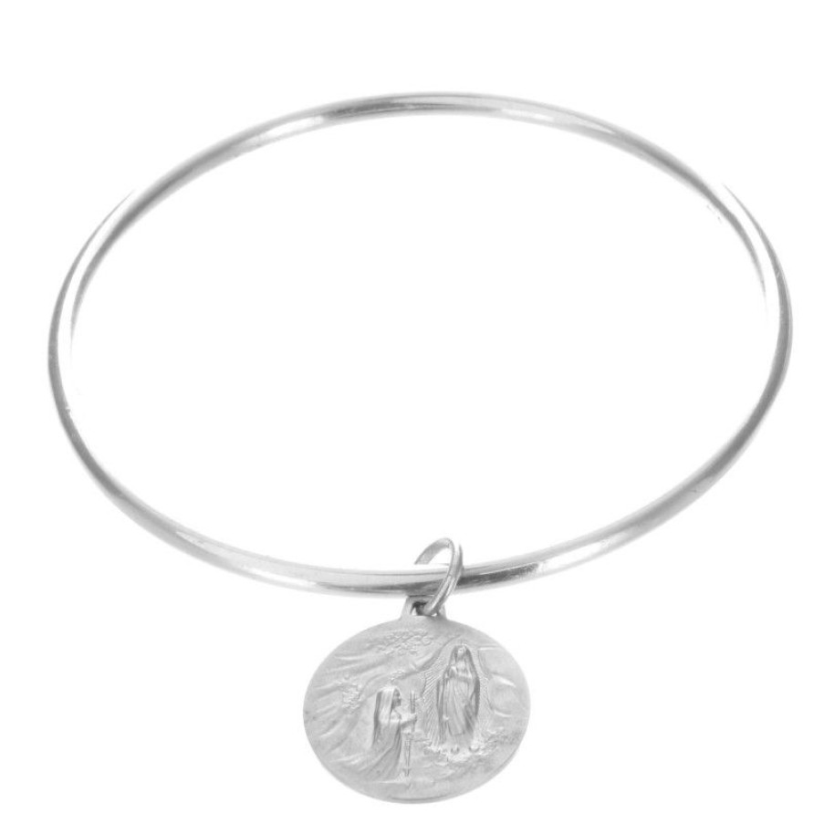 Palais du Rosaire Bracelet Argent | Bracelet Jonc En Argent Avec Une Medaille De Lourdes