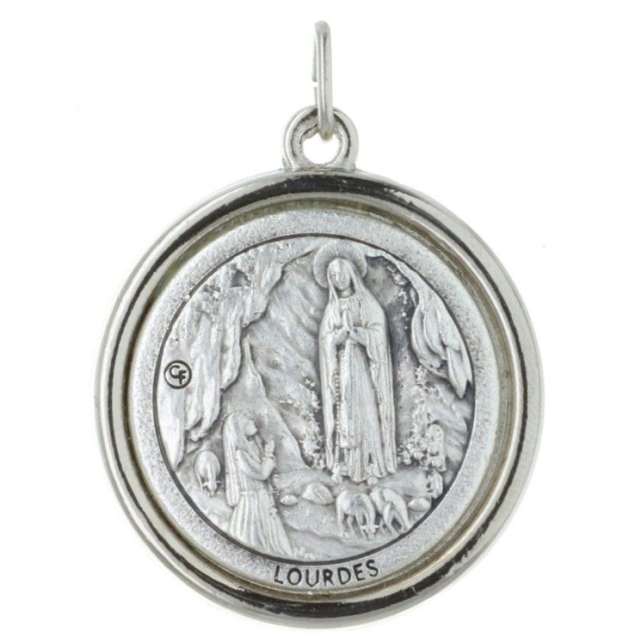 Palais du Rosaire Medaille Et Croix Metal | Medaille Jesus Misericordieux Et Revers Apparition De Lourdes 15Mm
