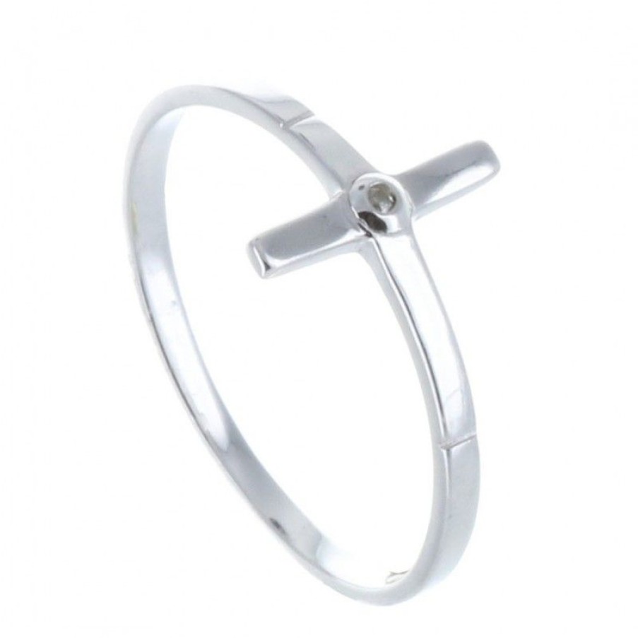 Palais du Rosaire Bague Argent | Bague Argent Avec Une Croix Et Un Strass