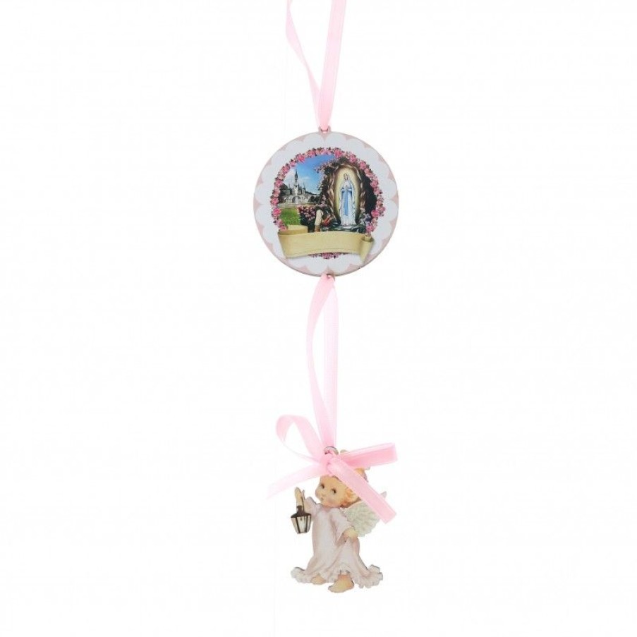 Palais du Rosaire Medaille De Berceau | Medaille De Berceau Rose Avec Apparition De Lourdes