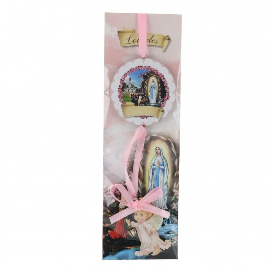 Palais du Rosaire Medaille De Berceau | Medaille De Berceau Rose Avec Apparition De Lourdes