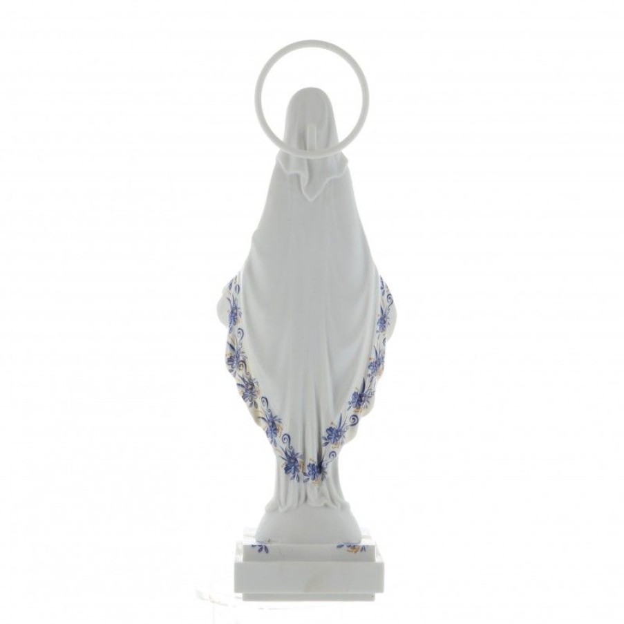 Palais du Rosaire Statue Vierge Miraculeuse | Statue De La Vierge Miraculeuse Robe Blanche Et Manteau Fleuri En Resine 16Cm