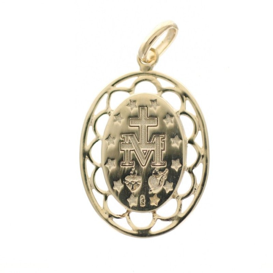 Palais du Rosaire Medaille Et Croix Plaque Or | Medaille Miraculeuse Plaque Or 20Mm Avec Effet Dentelle