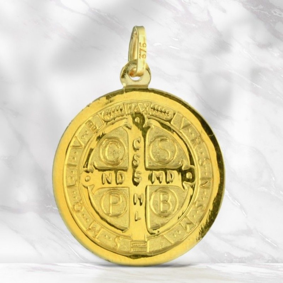Palais du Rosaire Medaille Et Croix Or | Medaille De Saint Benoit En Or 20Mm 18 Carats