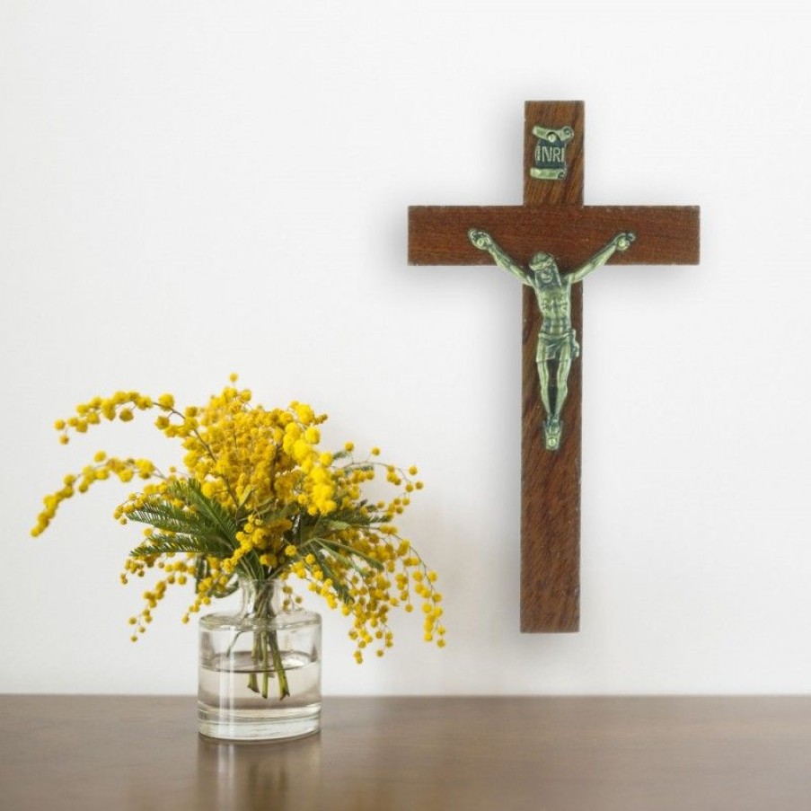 Palais du Rosaire Crucifix Bois | Crucifix Bois Fonce Et Christ Argente 10,5 Cm