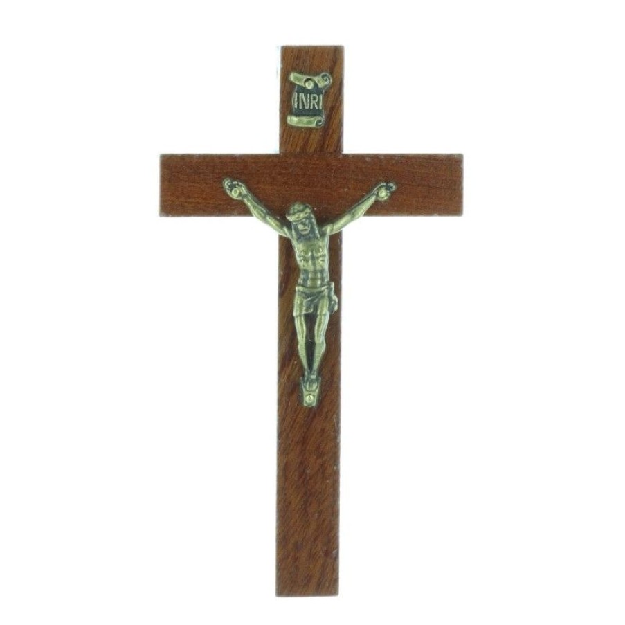 Palais du Rosaire Crucifix Bois | Crucifix Bois Fonce Et Christ Argente 10,5 Cm