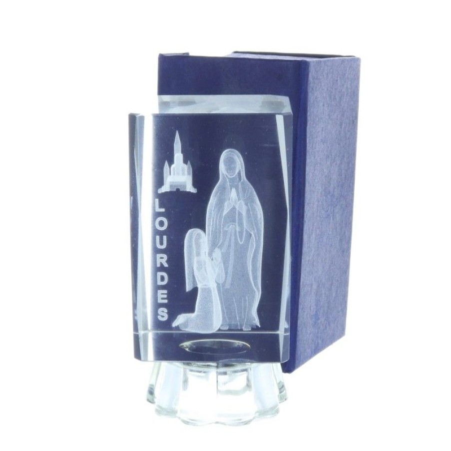Palais du Rosaire Verre Grave | Verre Grave Laser 3D Lumineux Et Apparition De Lourdes 10 Cm