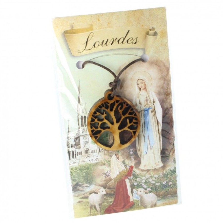 Palais du Rosaire Collier Fantaisie | Collier Arbre De Vie Avec Image De L'Apparition De Lourdes 9X5,5