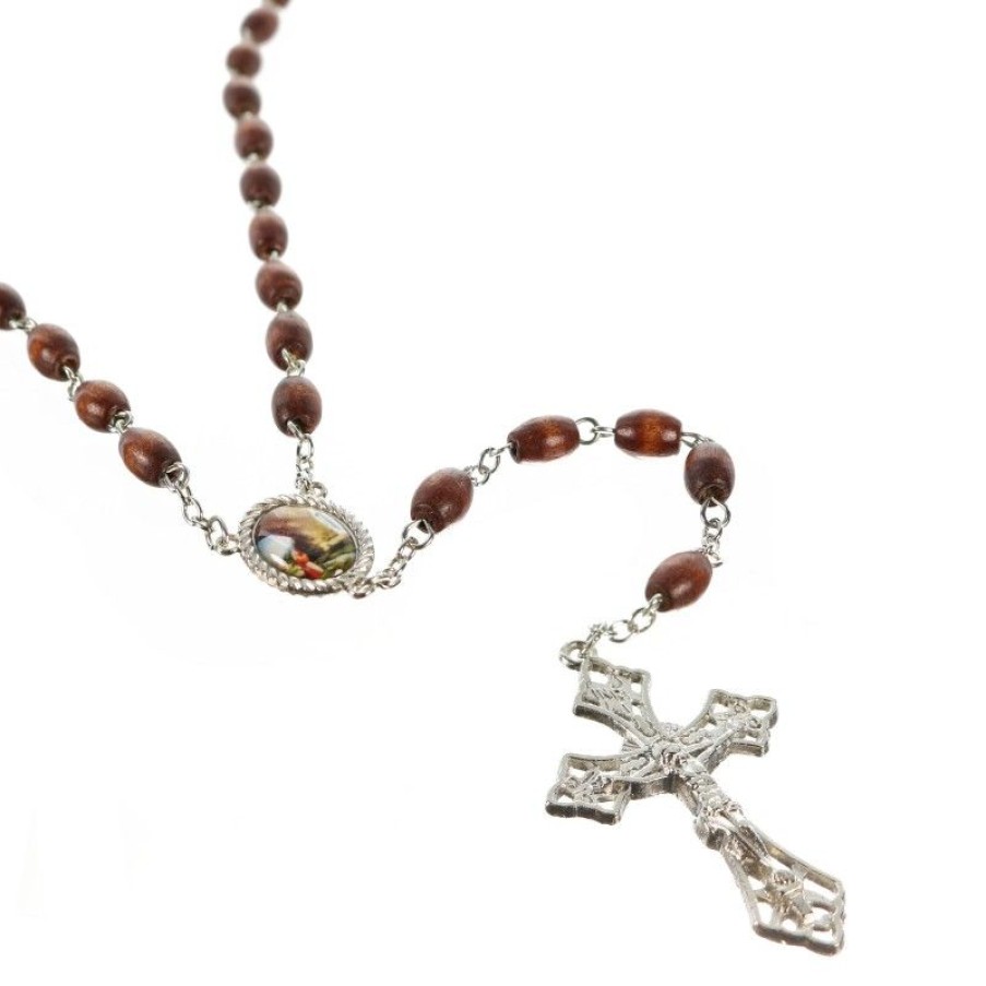 Palais du Rosaire Chapelet Bois | Chapelet En Bois Avec Perles Ovales Et Medaille De Bernadette