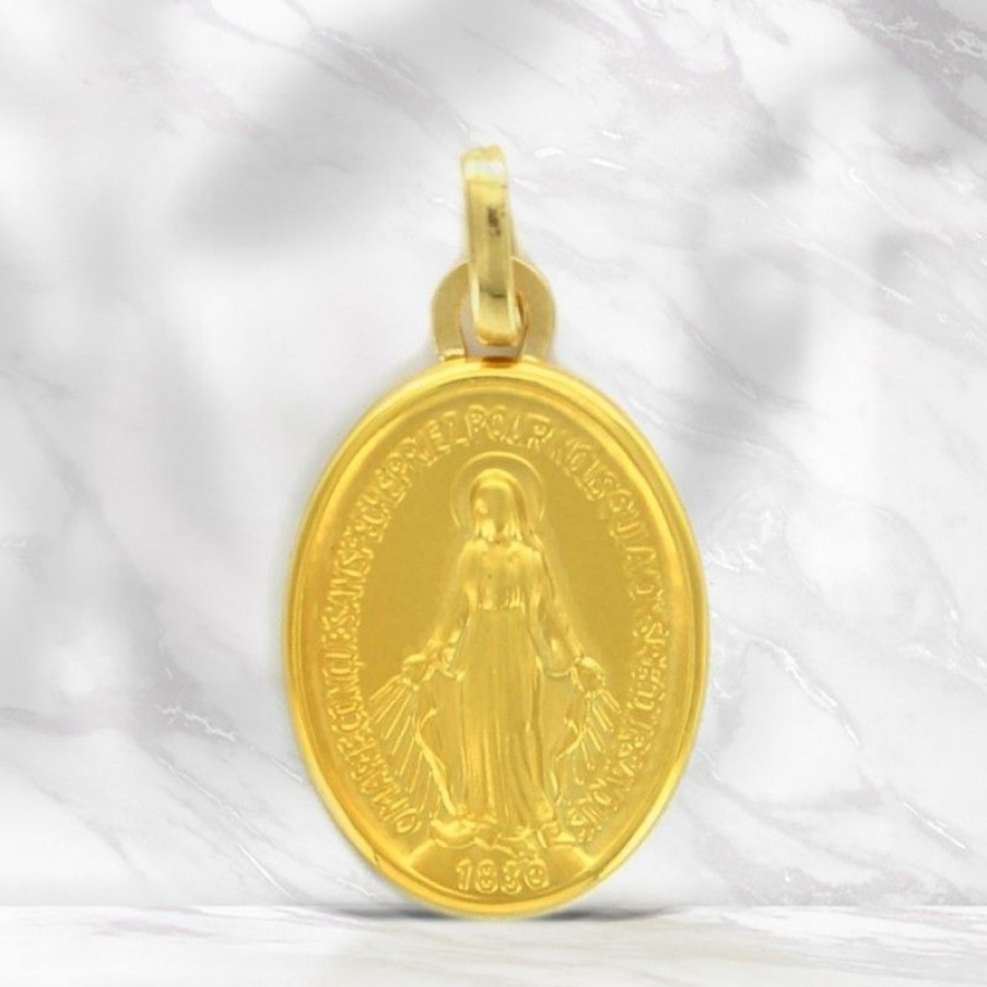 Palais du Rosaire Medaille Et Croix Or | Medaille Miraculeuse En Or 17Mm