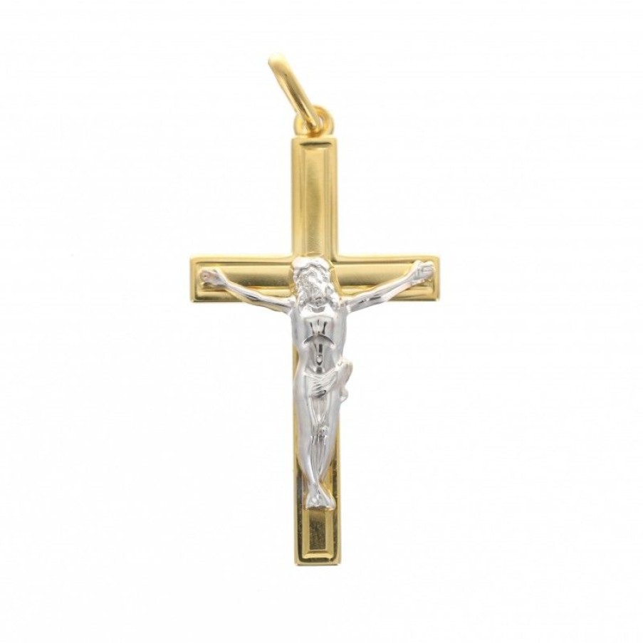 Palais du Rosaire Medaille Et Croix Plaque Or | Pendentif Crucifix En Plaque Or Bicolor 30 Mm