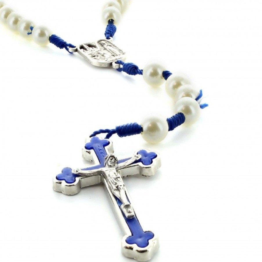 Palais du Rosaire Chapelet Corde | Chapelet De Lourdes Perles Nacrees Sur Corde Bleue