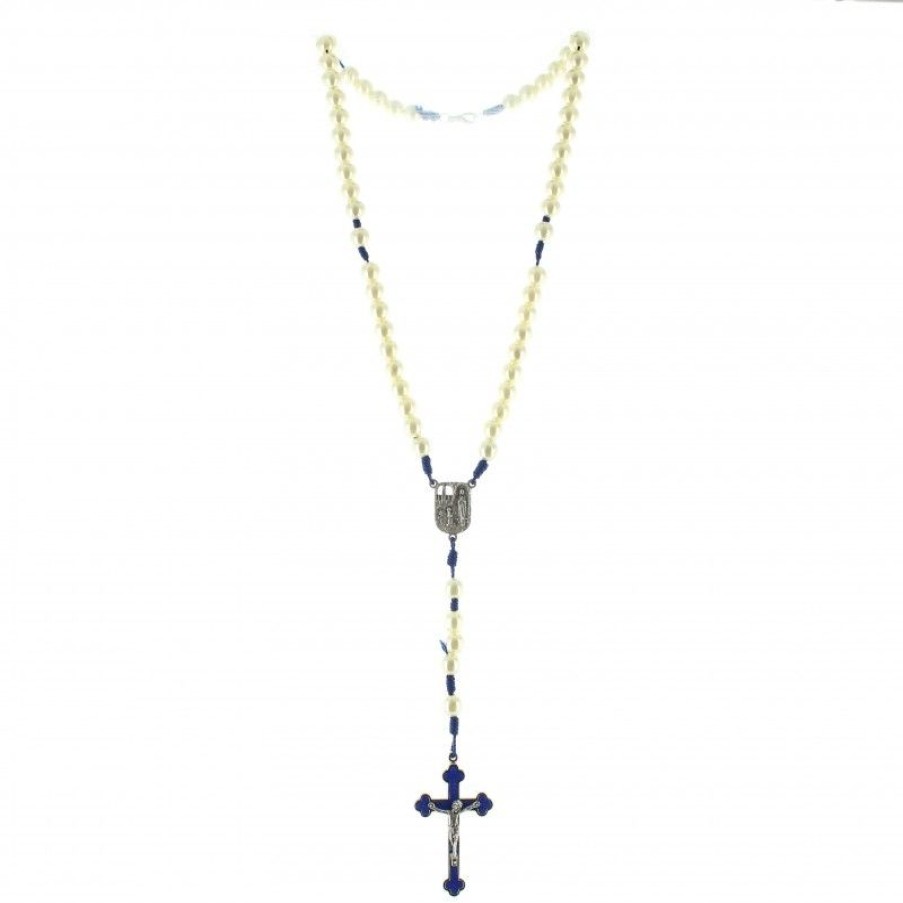 Palais du Rosaire Chapelet Corde | Chapelet De Lourdes Perles Nacrees Sur Corde Bleue