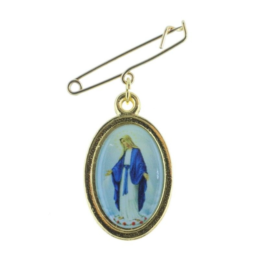 Palais du Rosaire Broche Metal | Broche Apparition De Lourdes Et Vierge Miraculeuse En Metal Dore